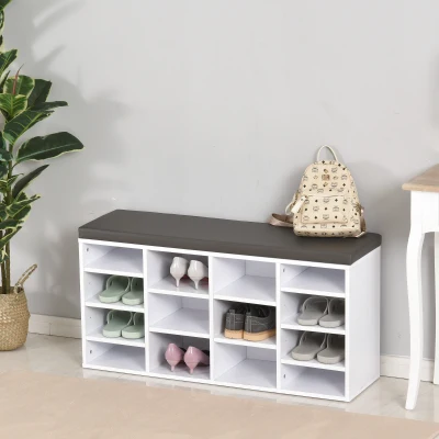 HOMCOM Shoe Rack 14 Compartments Solid Frame White