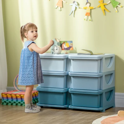 HOMCOM Aufbewahrungsbox für Kinder, Kinder-Aufbewahrungsbox, 3 Schubladen, Blau