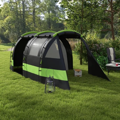 Outsunny Four Man Two Room Tent with Accessories - Black