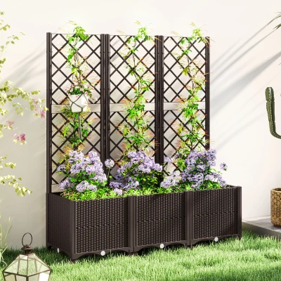 Raised Garden Bed with Trellis 120L x 40W x 140H cm Brown