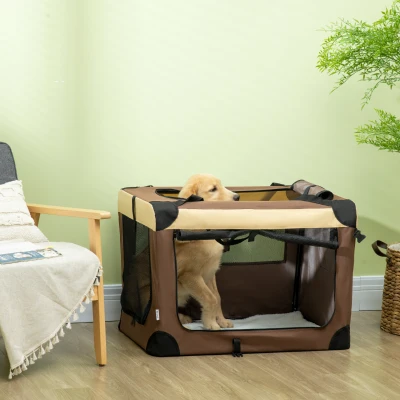 PawHut Foldable Pet Carrier with Cushion 81cm Brown