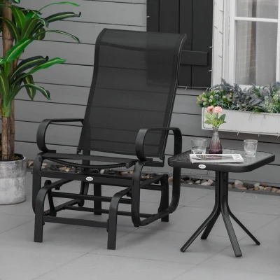 Outsunny Gliding Rocking Chair Metal Frame Black