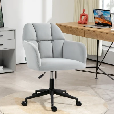 Vinsetto Bürostuhl, ergonomisch, höhenverstellbar, drehbar, Samtoptik, bis 120 kg, Hellgrau