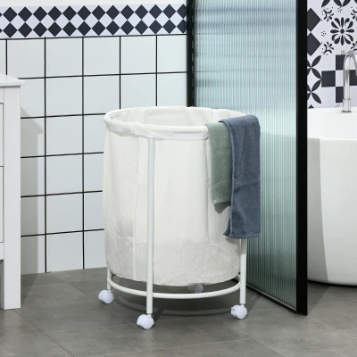 HOMCOM Wäschesammler, 100L Fassungsvermögen, Φ50x68H cm, Cremeweiß