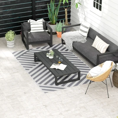 Outsunny Outdoor Wendeteppich, wasserfest, gestreift, 182x274cm, Grau/Creme