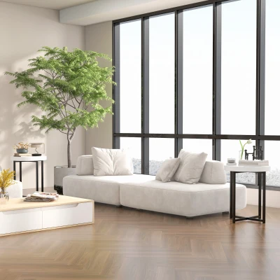 HOMCOM Set of 2 Round Side Tables Metal Legs White