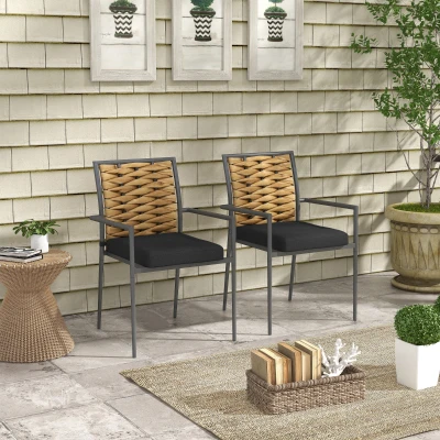 Outsunny Gartenstühle Outdoor-Stühle Terrassenstühle, wetterbeständig, modernes Design, 57 x 58 x 87cm, Braun+Schwarz+Grau