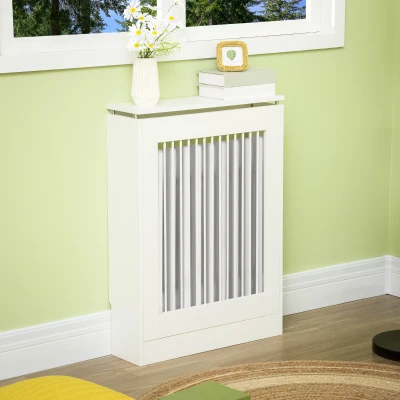 HOMCOM Cubierta de Radiador Cubre Radiador Moderno Pintado de MDF con Estante Superior para Salón Dormitorio 60x18x84 cm Blanco