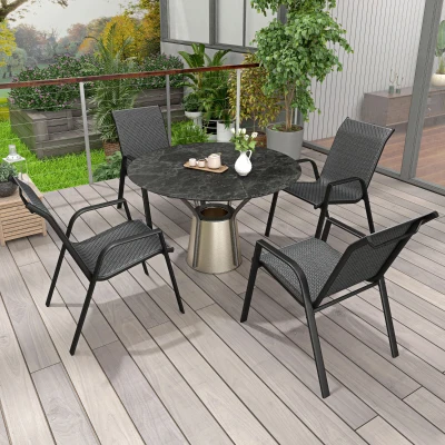 Outsunny Set 4 Sedie da Giardino Impilabili in Rattan PE Grigio