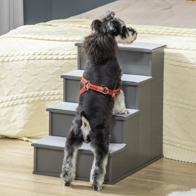 PawHut Escalera para Mascotas Escalones para Perros Gatos con Acolchados Desmontables Carga 30 kg 40x59x54,2 cm Gris