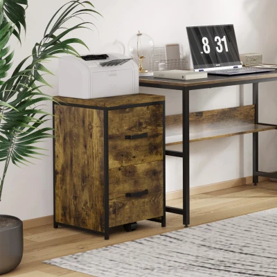 Vinsetto 2-Drawer File Cabinet Rustic Brown A4 Home Office