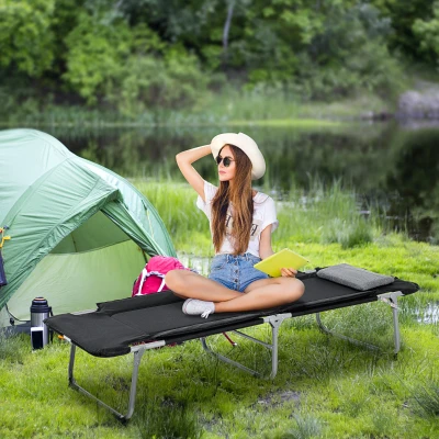 Outsunny Campingbett Feldbett Klappbett mit Kissen Campingliege für Outdoor Camping Reisen  183 x 66 x 33 cm