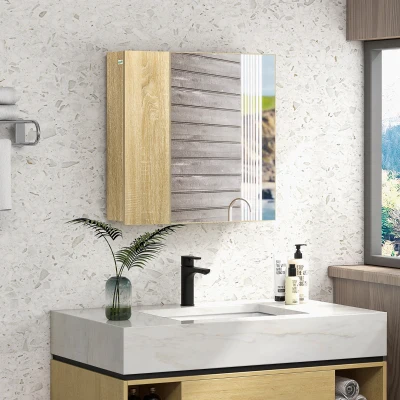 kleankin Mobile con Specchio per il Bagno e 4 Ripiani 60x15x60cm