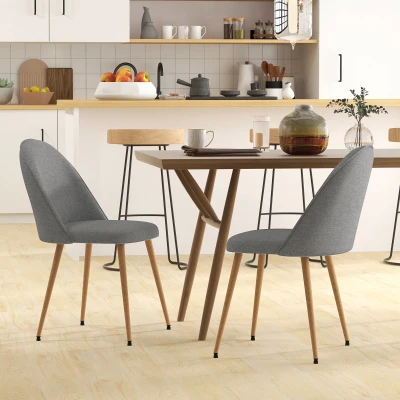 HOMCOM Pack de 2 Sillas de Comedor Sillas de Cocina Tapizadas de Tela de Lino con Patas de Acero Carga 120 kg 50x52x83 cm Gris