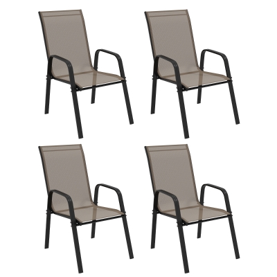 Outsunny Stackable Mesh Seat Chairs Set of Four Grey