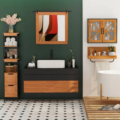 HOMCOM Colonne Salle Bain Bambou Noir 3 Étagères 144cm