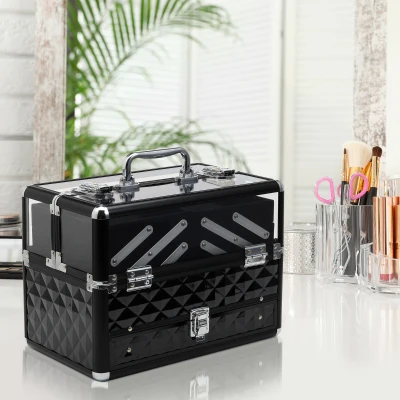 Valise Trolley Maquillage Alu Noir Réglable