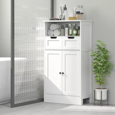 kleankin Badezimmerschrank mit 2 Schubladen, Tür, 60 x 30 x 109 cm, Weiß