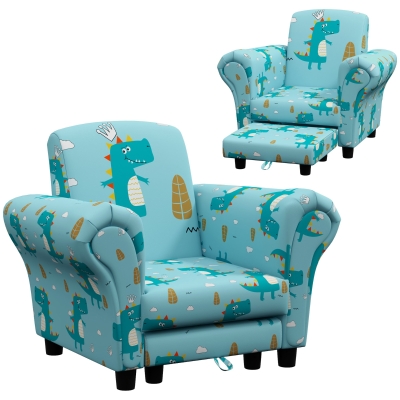 AIYAPLAY Kids Sofa Set Wooden Frame Dinosaur Design Blue