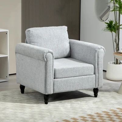 HOMCOM Vintage Accent Chair Light Grey with Back Pillow