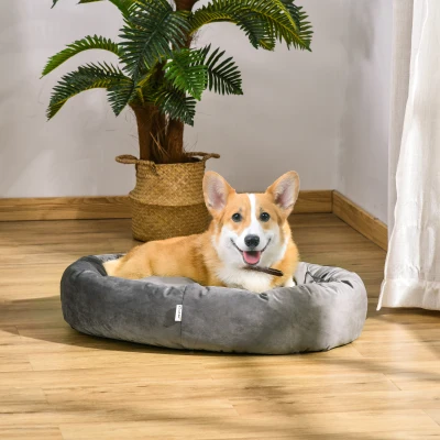 PawHut Hundebett Hundematte Hundekissen Hundematratze Hundesofa Tierbett Haustierbett rund abnehmbar waschbar für Hunde Katzen samtartiges Polyester Dunkelgrau 81,5 x 58 x 18 cm