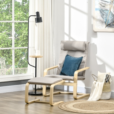 HOMCOM Butaca de Salón con Otomana Sillón con Respaldo Alto Reposabrazos y Almohada Extraíble 67x69x100 cm Gris