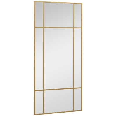 HOMCOM Wandspiegel, dekorativer Spiegel mit Metallrahmen, goldfarbene Streifen, Mehrschichtglas, 110B x 2T x 50H cm