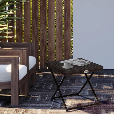 Outsunny Beistelltisch aus Polyrattan klappbar Kaffeetisch Couchtisch Tablett Balkontisch Gartentisch Sofatisch Teetisch Gartenmöbel Rattantisch für Garten Terrasse Balkon, 40x40x40cm Braun