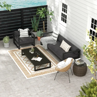 Outsunny Outdoor Wendeteppich, wasserfest, pflegeleicht, Raster, 182x274cm, Braun/Creme
