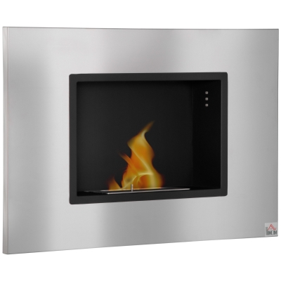 HOMCOM Wall Mounted Ethanol Fireplace Silver 1.5L Tank