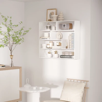 HOMCOM Libreria a Muro in Legno a 4 Livelli Bianca