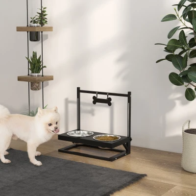 PawHut Ciotole Rialzate per Cani Altezza Regolabile Nero