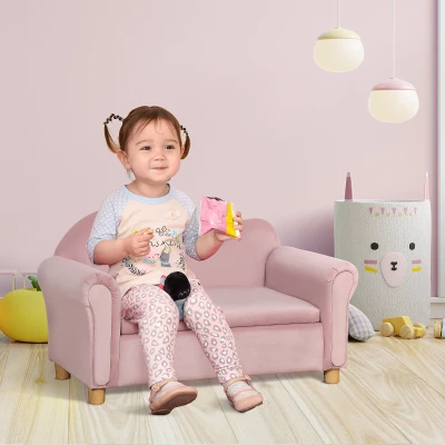 HOMCOM Kindersofa, Zweisitzer für Kinder 3-5 Jahre, Stauraum, Naturholzrahmen, 84 x 41,5 x 48,5cm, rosa