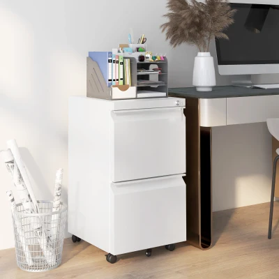 Vinsetto Mobile Filing Cabinet Steel Lockable White