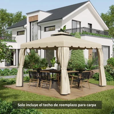 Outsunny Techo de Repuesto para Cenador 3x3 m Cubierta de Repuesto con Doble Techo y 8 Orificios de Drenaje Beige