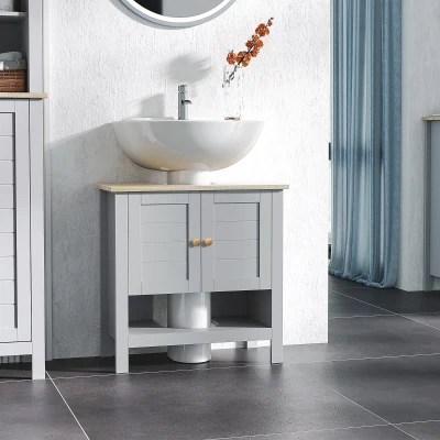 Kleankin Under Sink Cabinet Grey Storage Unit with Shelf