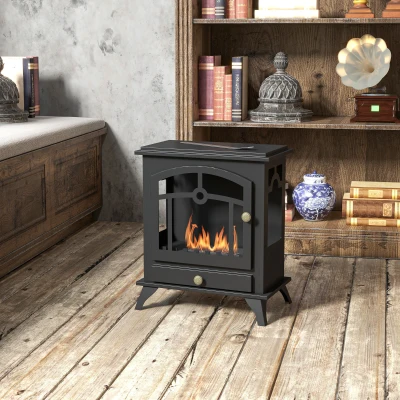 HOMCOM Estufa de Bioetanol de Pie con Tanque de 1,2 L Apagallamas de Acero Inoxidable Tiempo de Combustión 3H 45x28x54 cm Negro