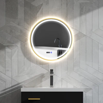 Round Bathroom Mirror 60cm x 3.5cm x 60cm Gold Tone