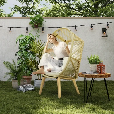 Outsunny Sedia da Giardino a Uovo Imbottita in Rattan