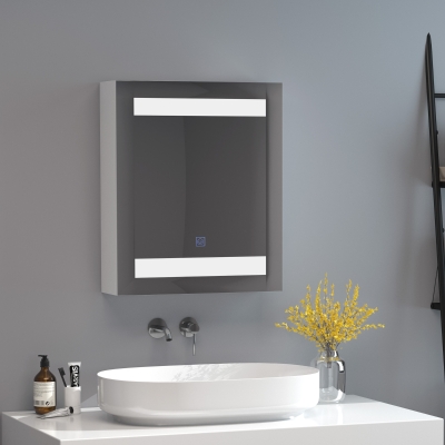 HOMCOM Miroir LED Armoire Salle Bain Murale MDF Blanc