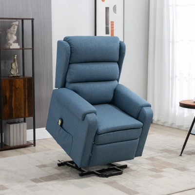 HOMCOM Fauteuil Releveur Électrique Velours Bleu Ajustable