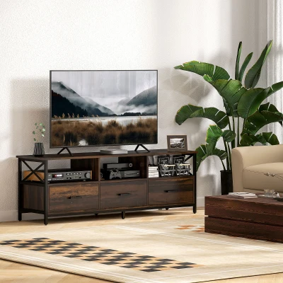 HOMCOM Mobile TV con 3 Cassetti e 3 Ripiani Aperti Marrone e Nero