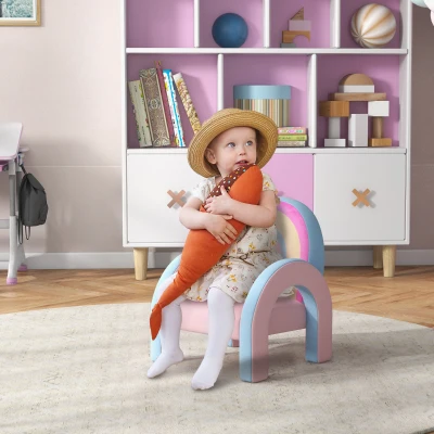 ZONEKIZ Sillón para Niños Pequeños en Forma de Arco Iris Mini Sofá Sillón Infantil para Niños de 1,5-3 Años 43x41x51 cm Rosa