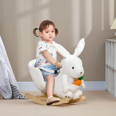 HOMCOM Jouet à Bascule Lapin Bois Blanc 18-36 Mois