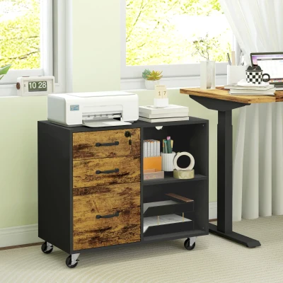 HOMCOM Mobile per Stampante con 3 Cassetti e 2 Ripiani in MDF