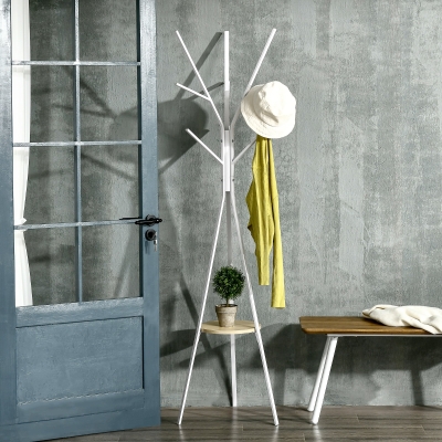 HOMCOM Porte-manteau trépied design contemporain branches étagère + 9 patères dim. 45L x 45l x 180H cm métal blanc