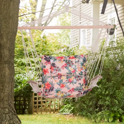 Outsunny Hammock Chair Wooden Arms Multicoloured Floral