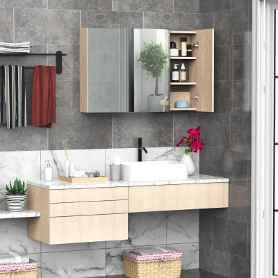 kleankin Armadietto Pensile da Bagno W90*H60*T13.5cm Color Legno