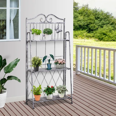 Outsunny Pflanzregal Pflanzenständer Blumenregal Blumenständer Blumentreppe Gartenregal 3 Ebenen Metall Silbergrau 44 x 25 x 96 cm