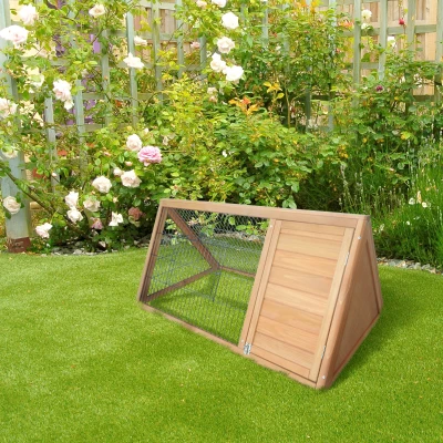 PawHut Kleintierstall mit Freigehege, wetterbeständig, herausnehmbare Bodenwanne, 116 cm x 62,2 cm x 52,5 cm, Natur